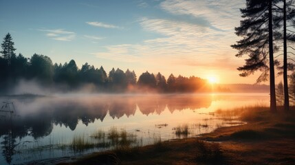 mist land dawn fog landscape illustration rural environment, sunrise country, countryside scenery mist land dawn fog landscape