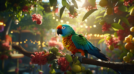 A Parrot in the jungle, holidays, vacation, tropical bird, exotic wildlife, jungle scenery