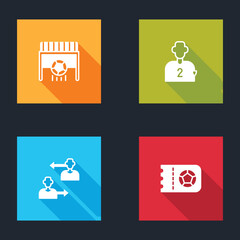 Set Football goal with ball, or soccer player, Substitution football and ticket icon. Vector
