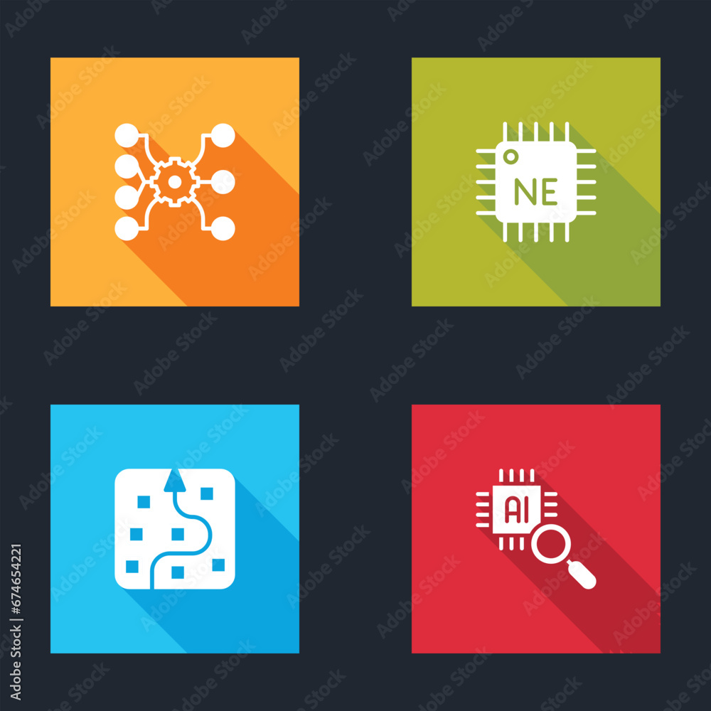Poster set neural network, processor cpu, and icon. vector