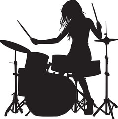 Drummer Silhouette, Drummer With Drums Silhouette Vector Illustration