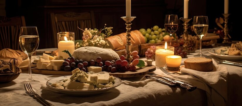 During the holiday celebration the table was adorned with a decorative tablecloth creating a beautiful background for the meal The aroma of freshly baked bread filled the air as the family 