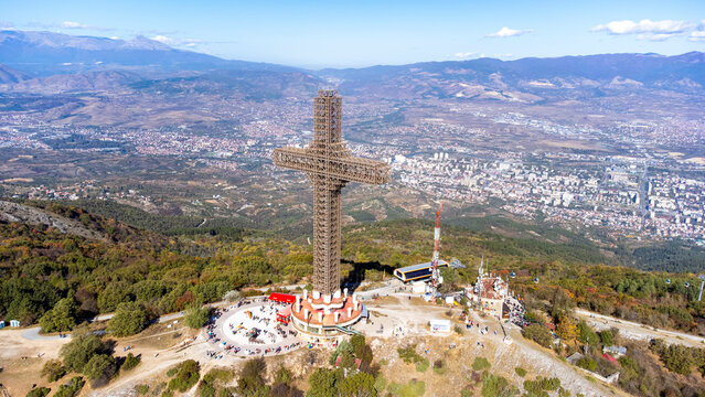 Skopje, Macedonia, October 29, 2023, Millennium Cross on the top of Vodno mountain hill