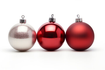 Christmas Holiday Decorations Red and Silver Balls on White