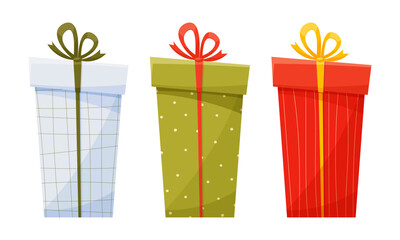 Giveaway icon. Special reward concept. Wrapping present to celebrate Christmas, new year, wedding flat design element illustration. Birthday, Valentine colorful present package. Vector illustration