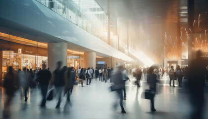 Shopping mall with blurred people for Black Friday