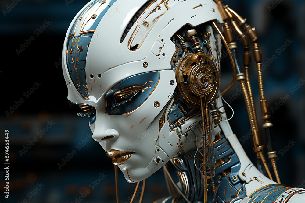 Aufkleber generative ai picture of beautiful robotic human android future 3d robot invention
