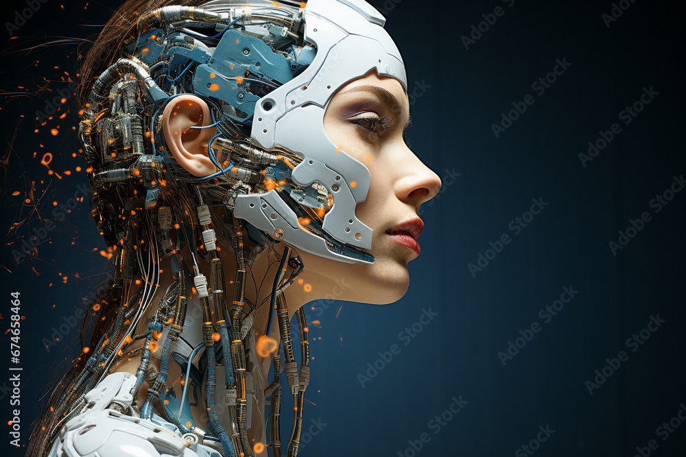 Poster generative ai picture of beautiful robotic human android future 3d robot invention