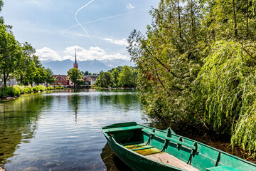 Obraz premium Scenery colorful spring tourist view from the destination and region around Werdenberg Castle, Switzerland or Schloss Werdenberg near the city of Bucks