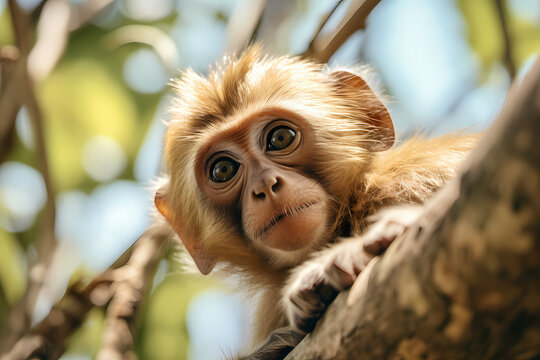 focused shot of a monkey in the wild, wildlife photography. Generative Ai