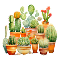 watercolor painting of cactus in pots folkloric theme