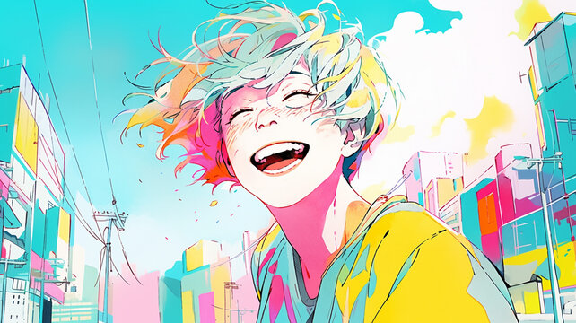 笑う男性のポップなイラスト