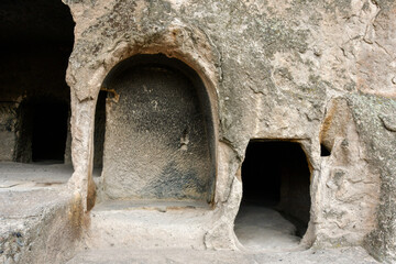 Closeup of an ancient cave entrance, Vardzia Monastery Cave City, Georgia