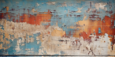 Paint peeling from wall cracked painting background textured surface, generated ai