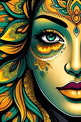 colourful mandala art on a girl face