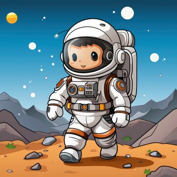 Cute Astronaut Backpacker With Compass , Cartoon Graphic Design, Background Hd For Designer