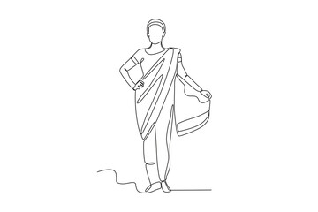 A woman wearing traditional Indian clothing. Lohri one-line drawing