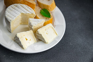 white soft cheese mold fresh creamy taste eating appetizer meal food snack on the table copy space food background rustic top view