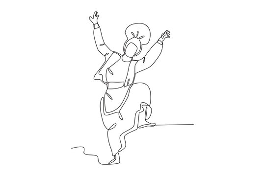 A dancer raises his hand and one foot. Lohri one-line drawing