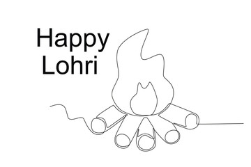 A bonfire for Punjabi celebrations. Lohri one-line drawing
