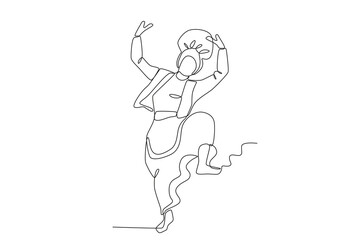 An Indian man dances beautifully. Lohri one-line drawing