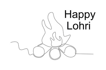 Happy Lohri festival. Lohri one-line drawing