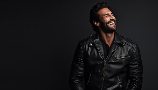 man in a leather biker suit smiling