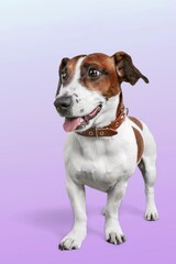 funny cute domestic dog on color background