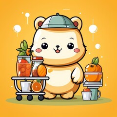 Fototapeta premium Cute Bear Bring Honey With Trolley , Cartoon Graphic Design, Background Hd For Designer