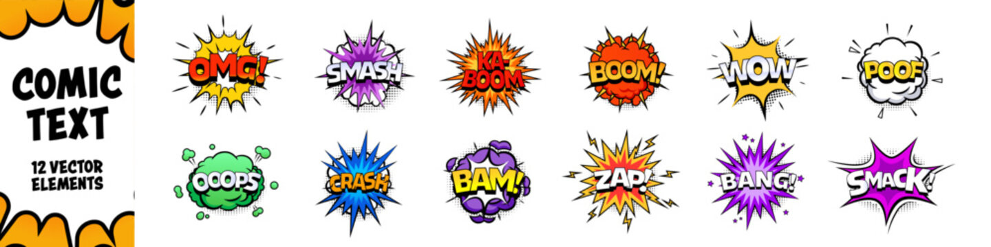 Comic text. Comic text set. Comic speech bubbles.