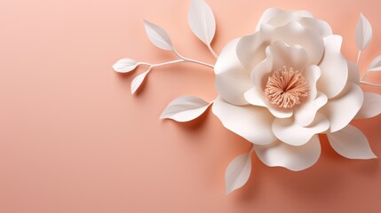 3D flower background with paper cut style and rose pastel color blank paper for text or content