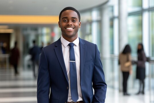 Young african american businessman in professional attire participates in an internship