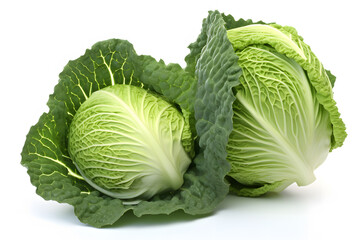 Fototapeta premium Two green cabbage vegatables on white background