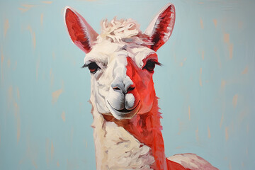 Fun lama oil acrylic paint. Animal portrait poster