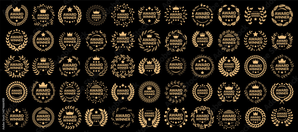Wall mural award winner emblem with floral wreath. floral wreath collection. set of golden laurel wreath elemen