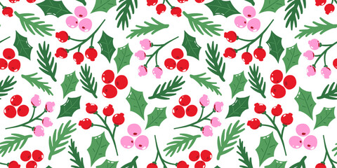 Seamless pattern  with berries and foliage