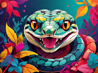 Poster con animali luminosi e colorati - Serpente