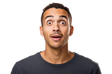 Obraz premium Studio portrait of upper half of a man showing facial expressions isolated on transparent png background. Human emotions, Face expressions.