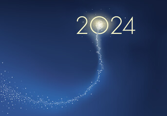 Carte de vœux 2024 exprimant la réussite et la joie de vivre, avec un feu d’artifice symbolisant la dynamique d’une entreprise pour la nouvelle année.