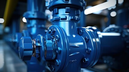 Naklejka premium Closeup new blue taps with valve for drinking water pipeline