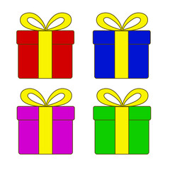 Multi-colored gift boxes with yellow ribbon.
Vector gifts, New Year gifts