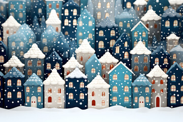 Colorful miniature christmas houses, bright festive background
