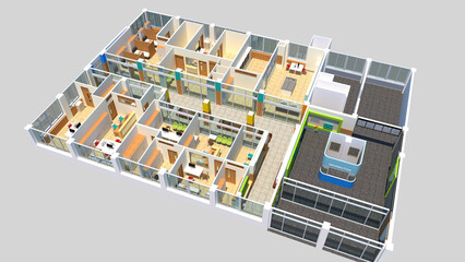 Naklejka premium interior design 3d modeling, 3d modeling of a modern office layout plan