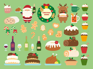 クリスマスの食べ物のイラストセット