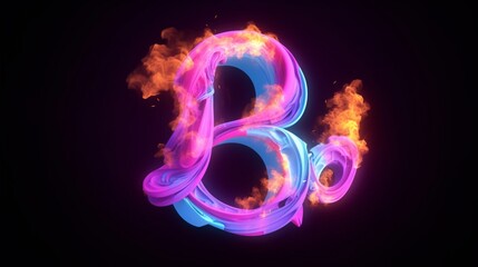 3d render neon linear number nine and colorful cloude.Generative AI
