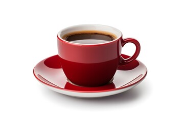 Red cup of coffee on white background