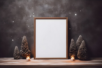 Mockup empty photo frame on christmas background - obrazy, fototapety, plakaty