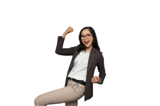 Beautiful Young Asian Businesswoman Dancing Cutout Isolated Background