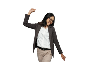 Beautiful Young Asian Businesswoman Dancing Cutout Isolated Background