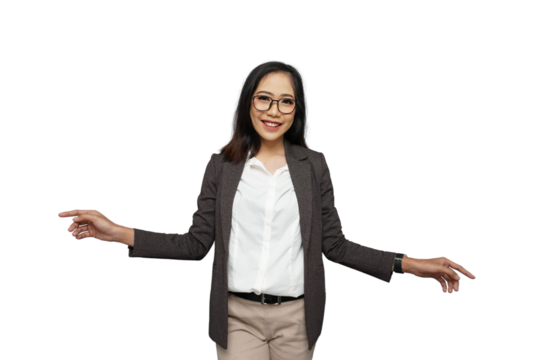 Beautiful Young Asian Businesswoman Dancing Cutout Isolated Background